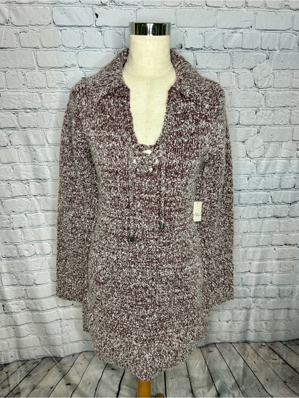 Free People Marled Burgundy Teddy Pullover Jacket